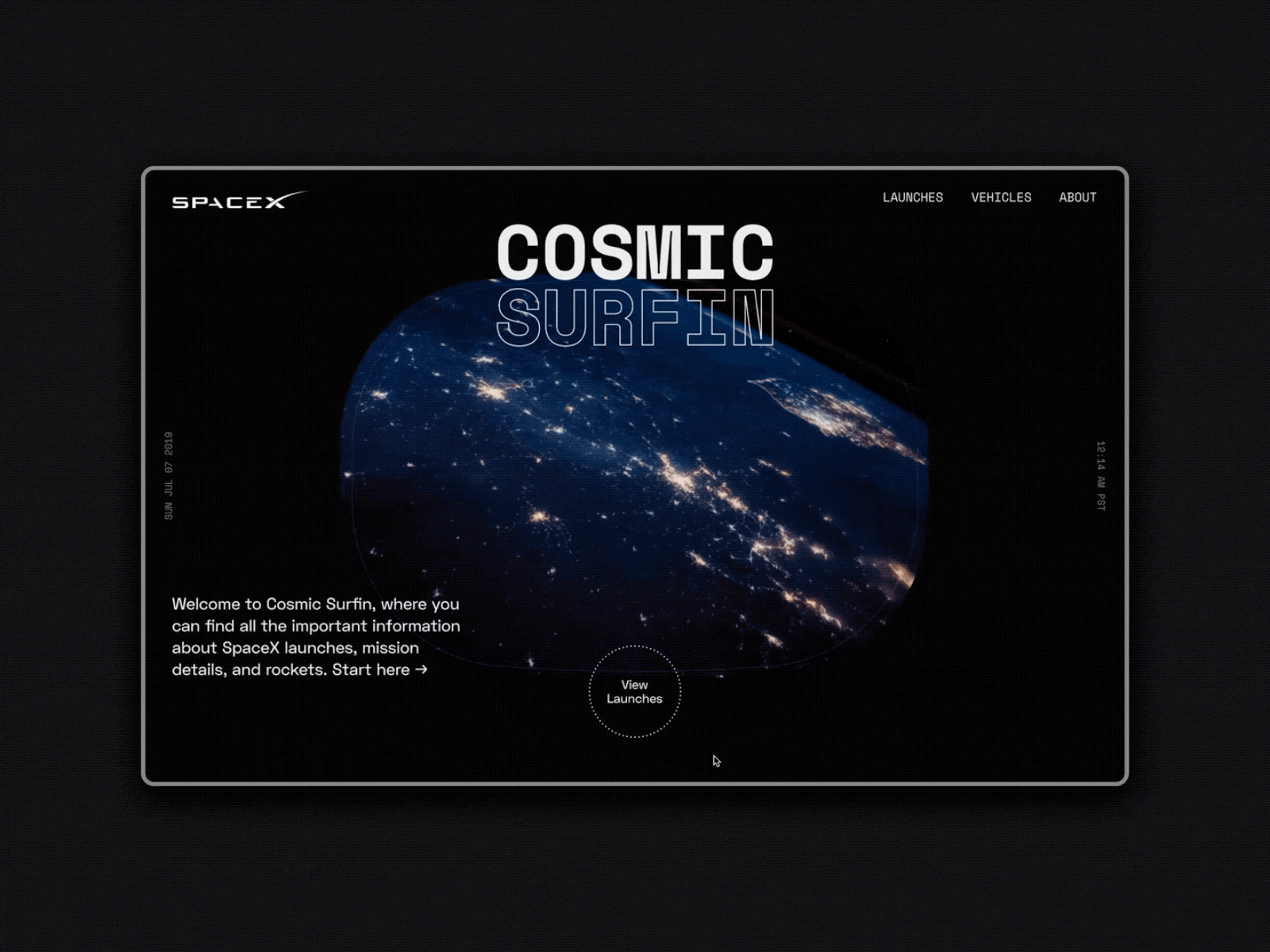 SpaceX Cosmic Surfin - 04 design graphic design space spacex typography ui ui design uiux universe user experience user interface user interface design visual design web web design website website concept website design