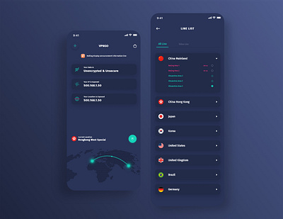 VPN App UI Concept 2 app app design app designer child china country design hongkong ui uidesign uiux user interface design ux vpn world