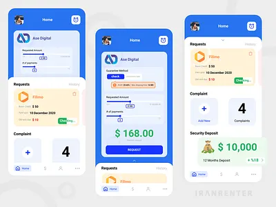 IranRenter - Mobile app 03 adobe xd app app design branding concept credit card credit card checkout design element figma flat home page interface minimal mobile app payment payment app paypal ui ui design