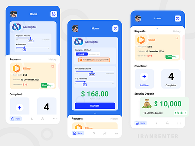 IranRenter - Mobile app 03 adobe xd app app design branding concept credit card credit card checkout design element figma flat home page interface minimal mobile app payment payment app paypal ui ui design