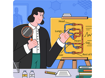 Found blood circulation！ beaker blood circulation character characterdesign design draw easel experiment illustration illustrator magnifier vector