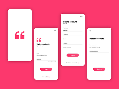 Login Signup UI : Quotify adobe adobexd app design flat login page logo signup page ui ux vector