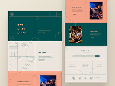 Eat. Play. Drink. booking desktop drink food golf group line art mini golf play shapes ui ux vector web