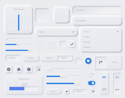 Neumorphic UX UI Elements (Bright color) design ui