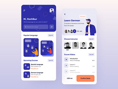 Language Course App app design best dribbble shot course app elearning language language learning language school learning app mobile mobile app online course online learning ui