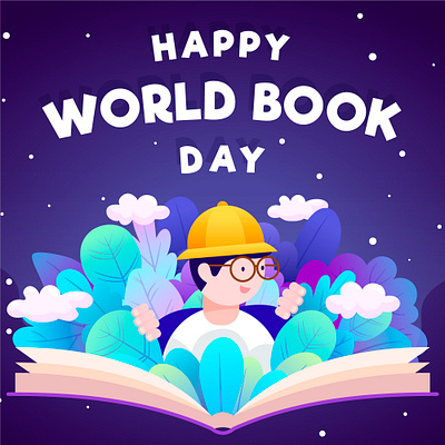 World book day with man reading background design illustration