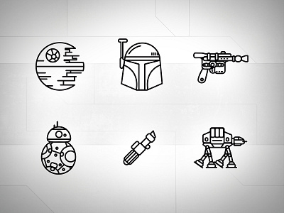 Star wars icon set bb8 blaster deathstar icon set icons pack illustrator starwars