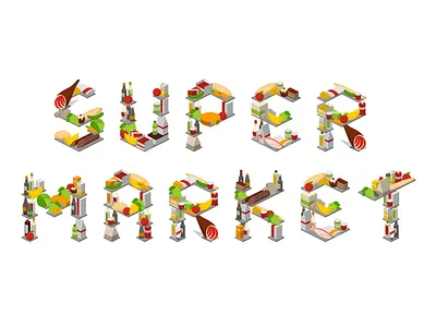 supermarket icons 2.5d icons illustration isometric template vector