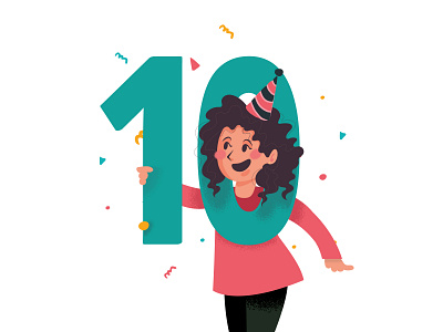 10 year anniversary 2d cartoon design flat girl grain illustration illustrator minimal vector