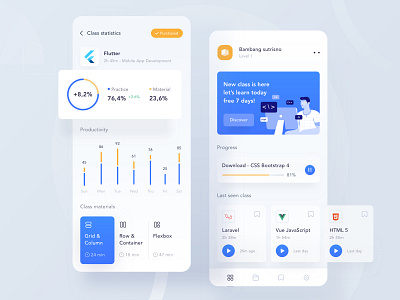 Online learning mobile app app blue chart clean code dashboard desgin desktop icon illustration landing learning menu mobile productive profile profiles ui website white