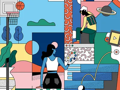 Art School Mural Design detail artwork creative detail drawing flatdesign illustration illustrator mural painting pattern pattern design playful sketch vector