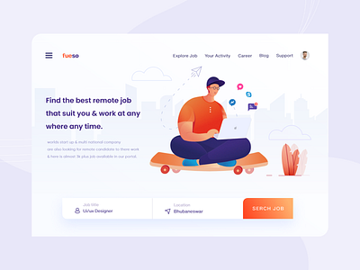 Remote Job Web ui Concept artwork branding designinspiration illustration minimal minimalistic remote job uiux remote work ui uiuxdesign vector illustration web ui kit webdesign website design