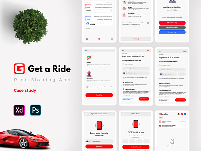 Get a Ride Mobile App ads banner car pooling car rental app file freebie get mandloi mobile ui pool ride share ride sharing app rideshare sandeep sharing user interface vehicle xd design