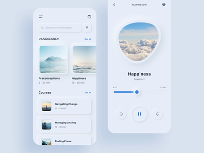 Meditation app app calm clean concept dark dark mode design health ios lifestyle meditation mobile neomorphic neomorphism skeumorphism skeuomorph ui ux