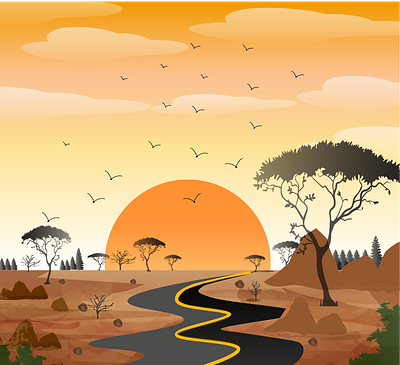 Dusk Lighting birds illustration illustration art landscape illustration lights nature summertime sunrise trees vector art vector illustration
