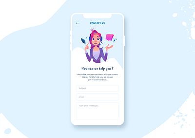 Daily UI #28 - Contact us blue clean ui contact form contact page contact us dailyui dailyui 028 dailyuichallenge design designchallenge form illustration input interface mobile app mobile design support ui uidesign uimobile