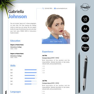 Creative Resume for Word & Pages “Gabriella Johnson” clean resume creative resume curriculum vitae cv template engineer resume modern resume one page resume professional resume resume cv resume for pages resume for word resume template resume template word resume with photo simple resume three page resume two page resume