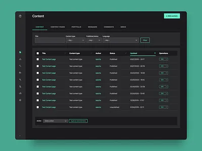 Gin FutureUI Content Green accent admin admin ui app claro cms drupal drupal admin ui future ui gin gin future ui list list view redesign table table view