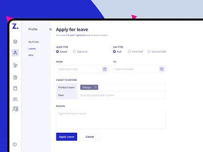 Apply Leave branding dashboard design dashboard designs idea dashboard ui design form designs forms hr tool leave apply form leaves typography ui designer