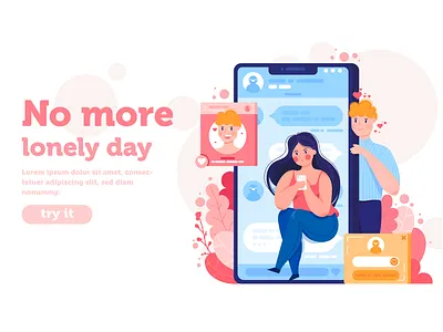 Acquaintance and communication on the Internet chat communication concept dating dating websites design girl illustration internet love media message network online person romance smartphone social technology woman