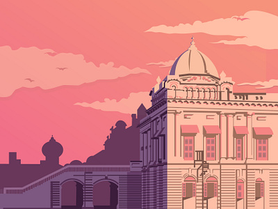 Pink ahsan monjil bangladesh building illustration clouds design digital illustration easy ilustrations flat good illustrations gorgious heritage heritage buildings illustration illustrator landscape light shade illustrations likely pastle color chart pink sunset vector