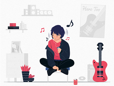 Illustration Girl Music StayHome