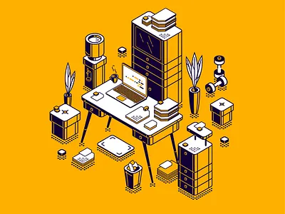 Home office 2d art colorful creative design drawing fineart illust illustration isometric painting vector
