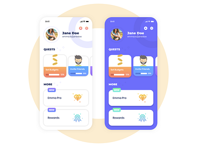 Emma - Finance App app cash dark version design finance fintech friendly game gamification illustration light version mobile money playground progress social ui user experience user interface ux