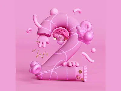 2 🎀 36daysoftype 36daysoftype 2 36daysoftype07 3dcharacterdesign 3dcharacterillustration bubblegum c4d character character design colorful confetti geometric geometry illustration minimal pink pink bubblegum
