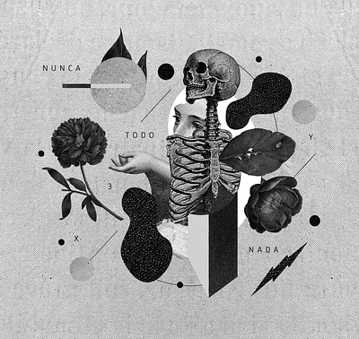 Nunca Todo Nada collage illustration skeleton woman
