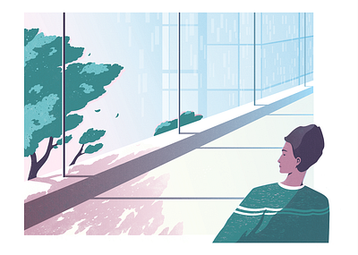 Where are you going? 2d artwork city concept future graphic illustration man nature tree window