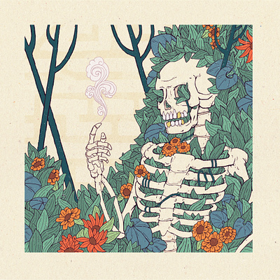 Last Resort bones drawing fine art floral flowers illustration japanese magic retro skeleton sketch smoke ukiyoe vines