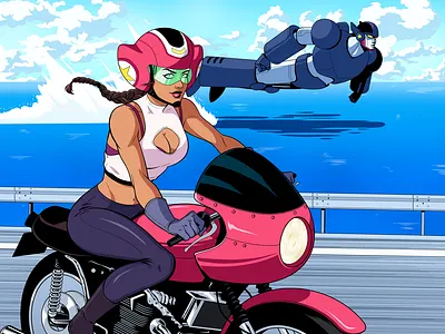 Weeb Dreams 1984 80s anime art direction bike cartoon character design design futurefunk illustration mecha panama retro rider robot synthwave vibes
