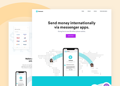 Omnisent -Send money as easy as sending a message cleanui fintech landingpage remittance