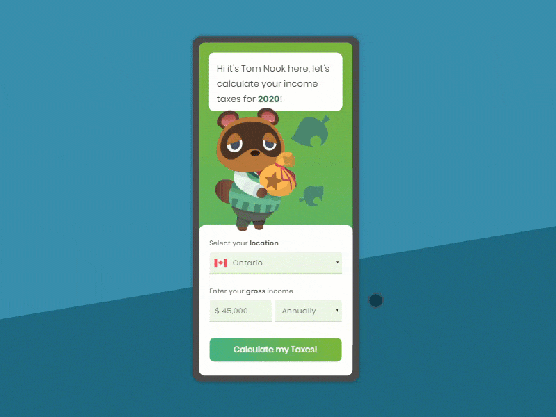 UI Challenge 3: Calculator Animation animal crossing animation calculator dailyui dailyuichallenge design illustration income tax ui