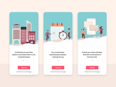 Onboarding for real estate app app app ui design flat house illustration minimal mobile onboarding mobile ui onboard onboarding illustration onboarding screen onboarding ui property app realestate ui