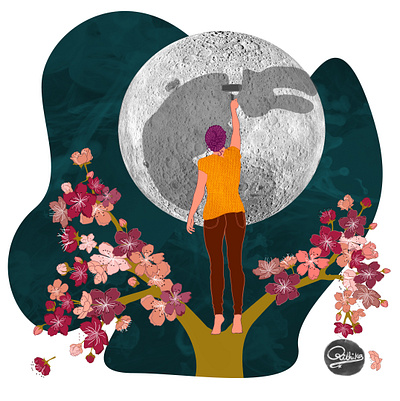 Rethink artist change design flowers illustration moon think whimsical woman