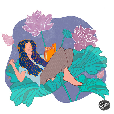 Read books growth hobbies illustrator learn lotus nature read woman