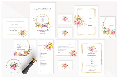 Watercolor Wedding Invitation Suite anniversary bride card classy cute delicate diy elegant feminine groom invitation invitations invite minimal modern paper rose watercolor wedding card wedding invitation