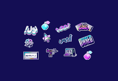 gaming stickers 2d branding esports gaming gradient illustration neon stickers typography vector