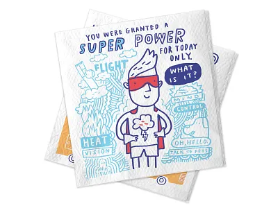 Mardi Gras Conversation Starter Napkins approachable cartoon character cute design fun illustration jokes napkin power print puns riddles superhero surface design