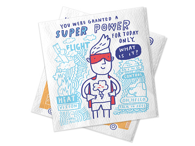 Mardi Gras Conversation Starter Napkins approachable cartoon character cute design fun illustration jokes napkin power print puns riddles superhero surface design