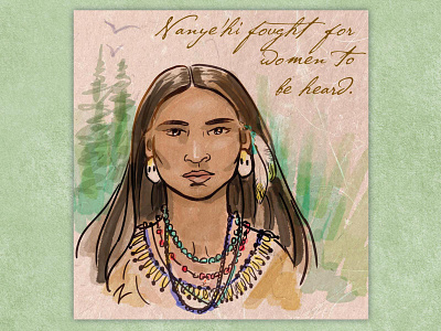 Nanyehi Zemi drawing for American Hero american education educational hero history illustration middle school native american portrait publishing shero unsung hero