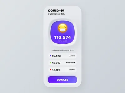 COVID 19🦠 android app colors corona coronavirus creative design designer health ios iphone neumorphic neumorphism pandemic stayhome ui ux