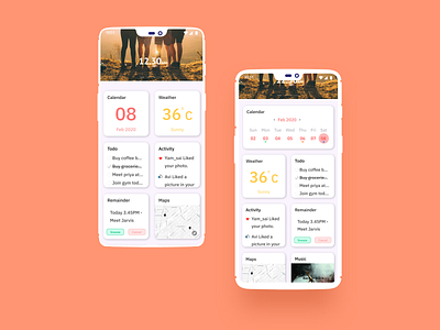 Dashboard activity feed adobe adobexd app calendar calendar ui design map map ui mobileapp music remainder task ui uiuxdesign ux weather