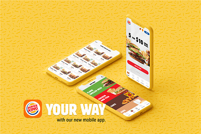 Burger King Mobile App Redesign burger burgerking delivery eat fast food fastfood figma foodapp fries ios iphone11promax menu mobileapp redesign reimagined rework ui uiux ux yellow