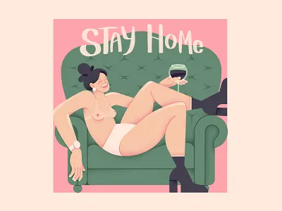 Stay Home 2d body chill drawing girl illustration procreate procreateapp stay home wine