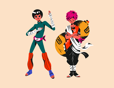 Gaara & Rock Lee anime character colors design drawing illustration naruto procreate