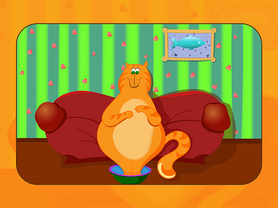Cat sitting on the sofa 2d art cartoon cat character illustration inspiration relax room sofa stayhome
