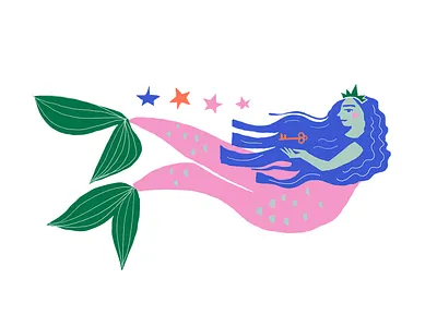 siren illustrate illustration mermaid mural mural art mural design procreate siren starbucks stars